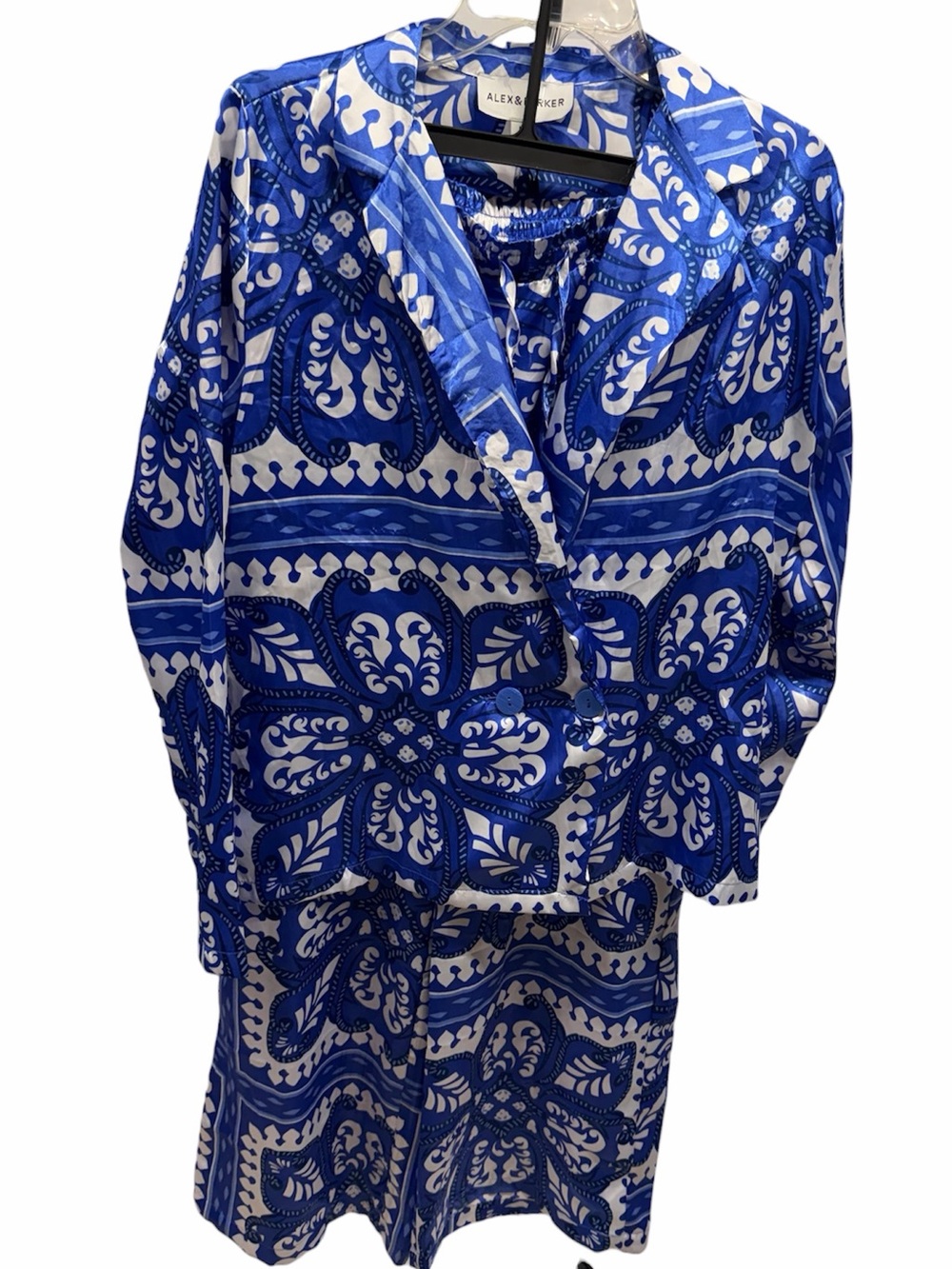 Alex & Parker NWOT Blue‎ and White Paisley Printed Satin Boho Lounge Set Medium